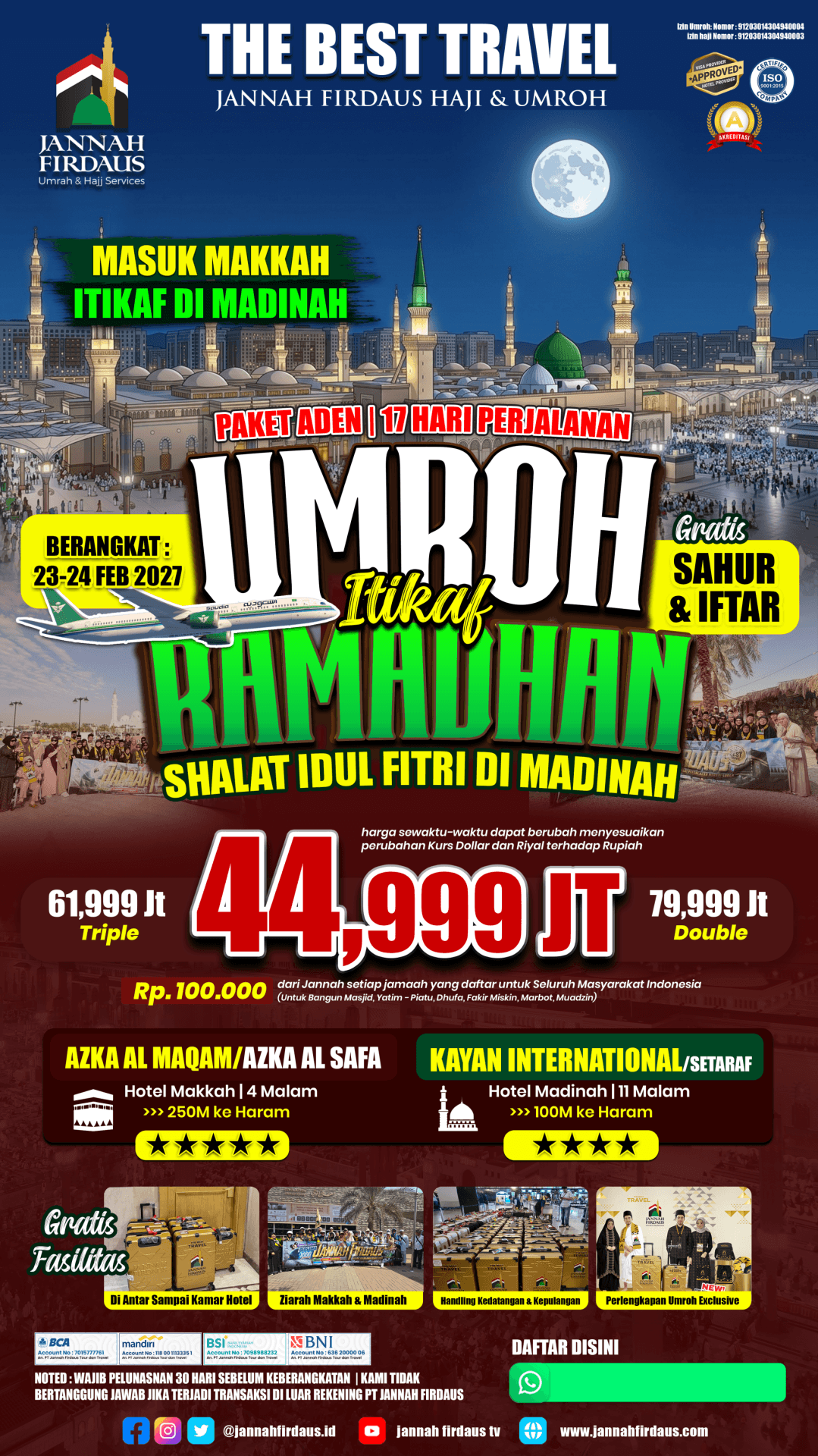Flyer paket ADEN 17 HARI, UMROH ITIKAF MASUK MAKKAH ITIKAF MADINAH