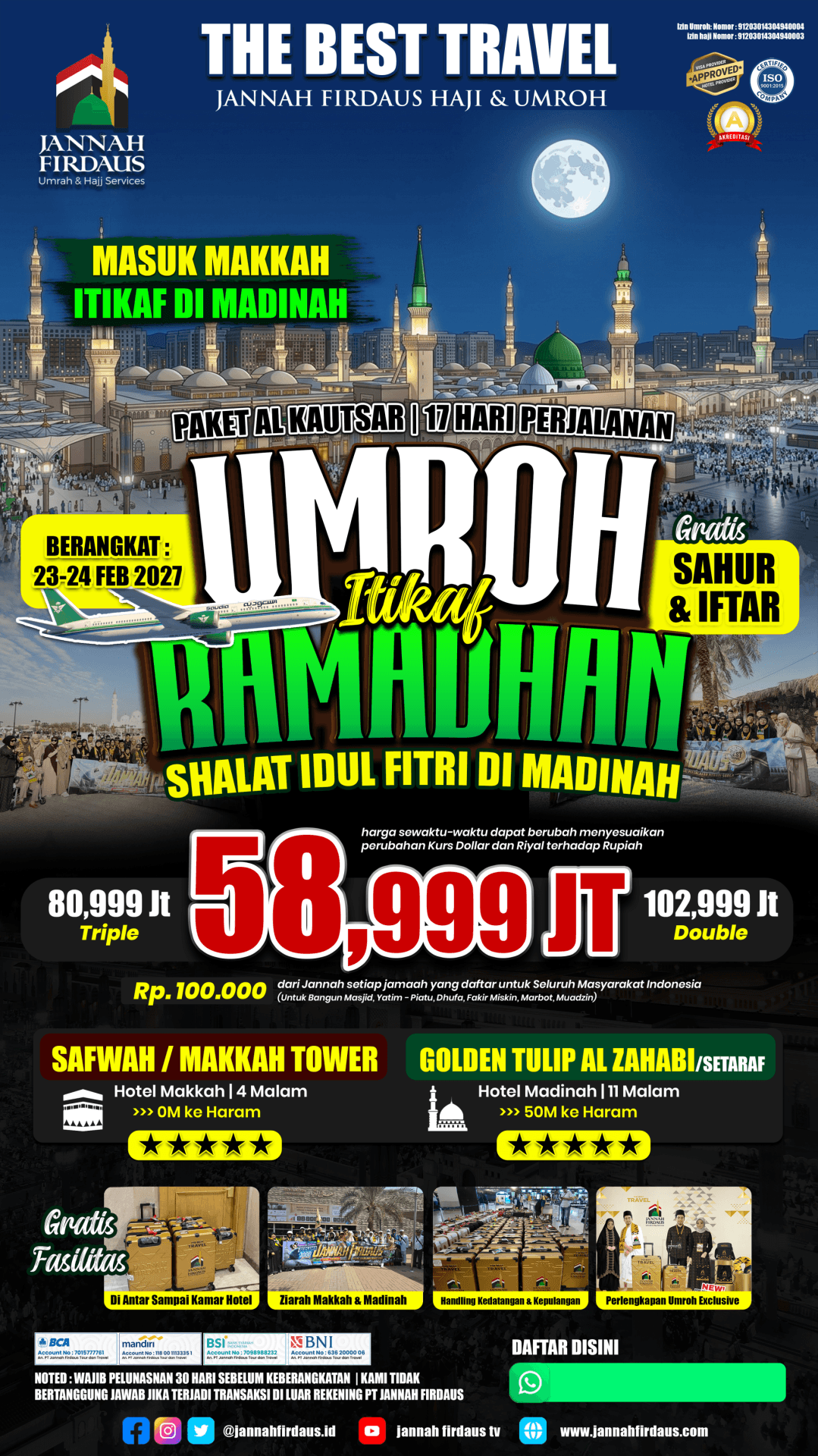 Flyer paket AL KAUTSAR 17 HARI MASUK MAKKAH ITIKAF MADINAH (ITIKAF RAMADHAN)