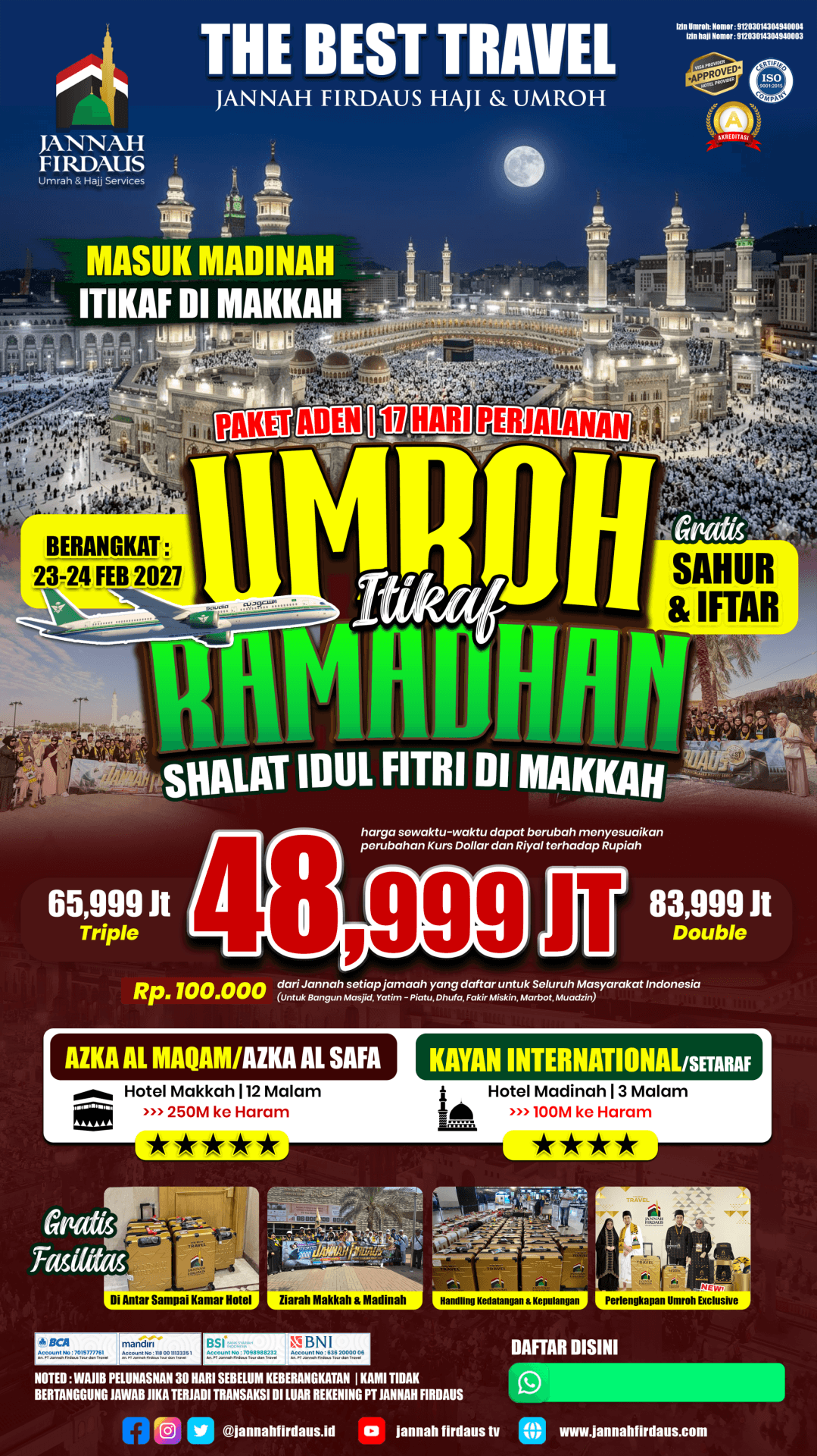 Flyer paket ADEN ITIKAF MASUK MADINAH SHALAT IDUL FITRI DI MAKKAH
