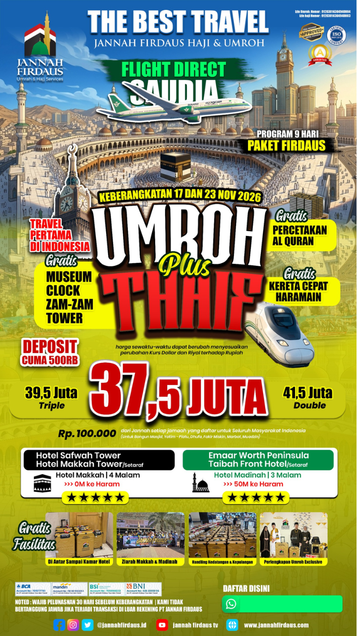Flyer paket FIRDAUS PLUS THAIF 9 HARI