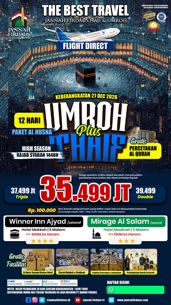 Flyer paket ALHUSNA 12 HARI PLUS THAIF