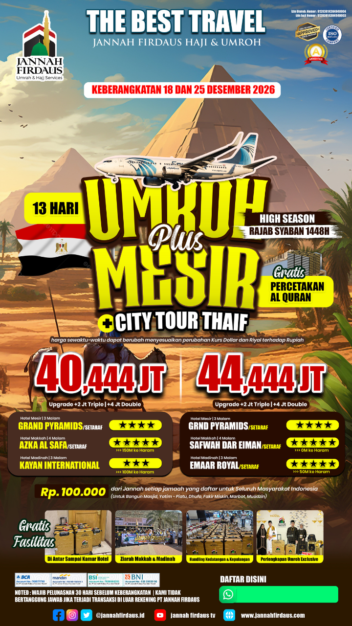 Flyer paket UMROH PLUS MESIR + CITY TOUR THAIF 13 HARI