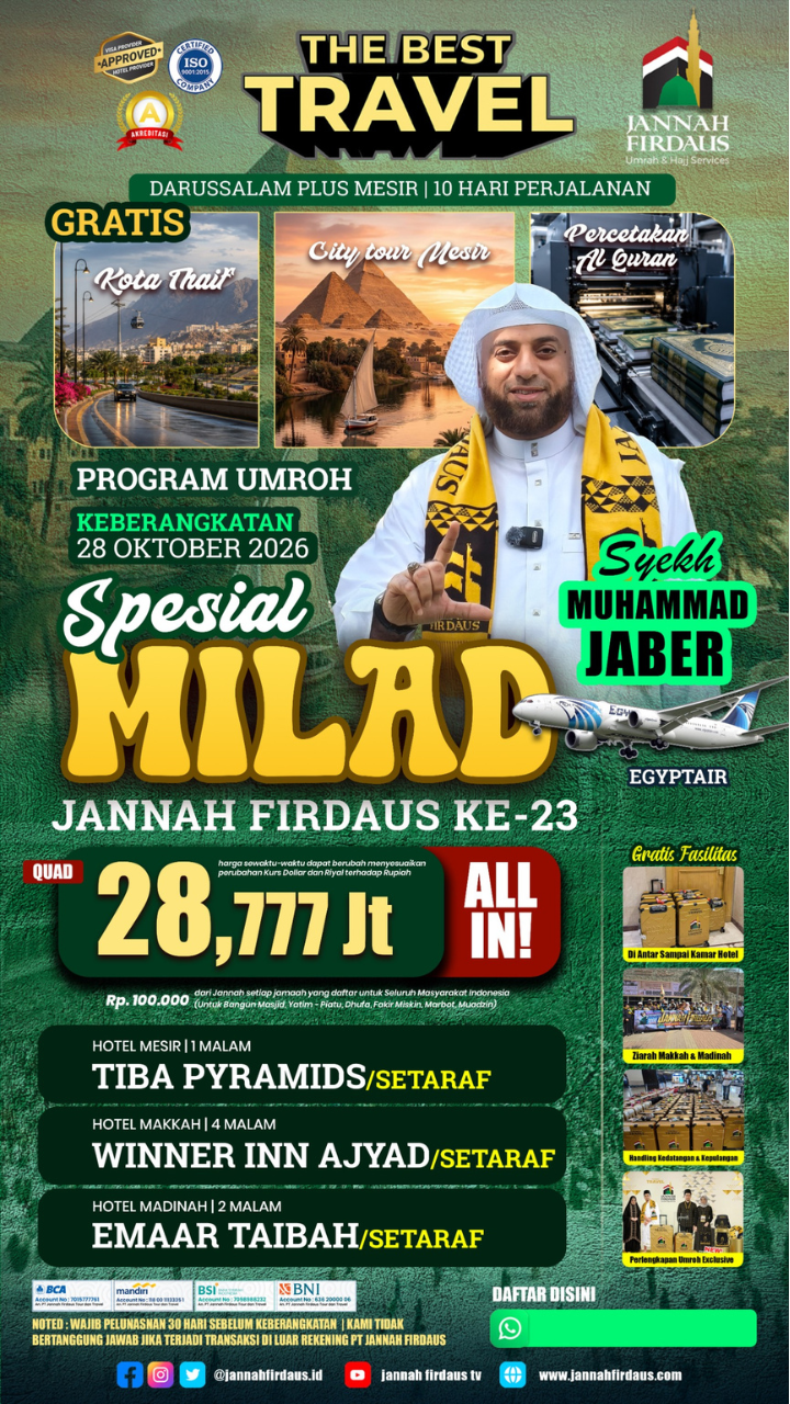 Flyer paket DARUSSALAM PLUS MESIR 10 HARI SPESIAL MILAD