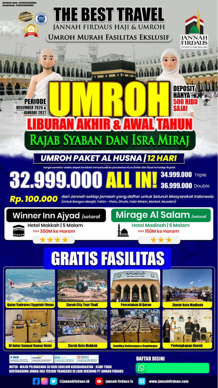 Flyer paket UMROH LIBURAN AKHIR & AWAL TAHUN AL HUSNA