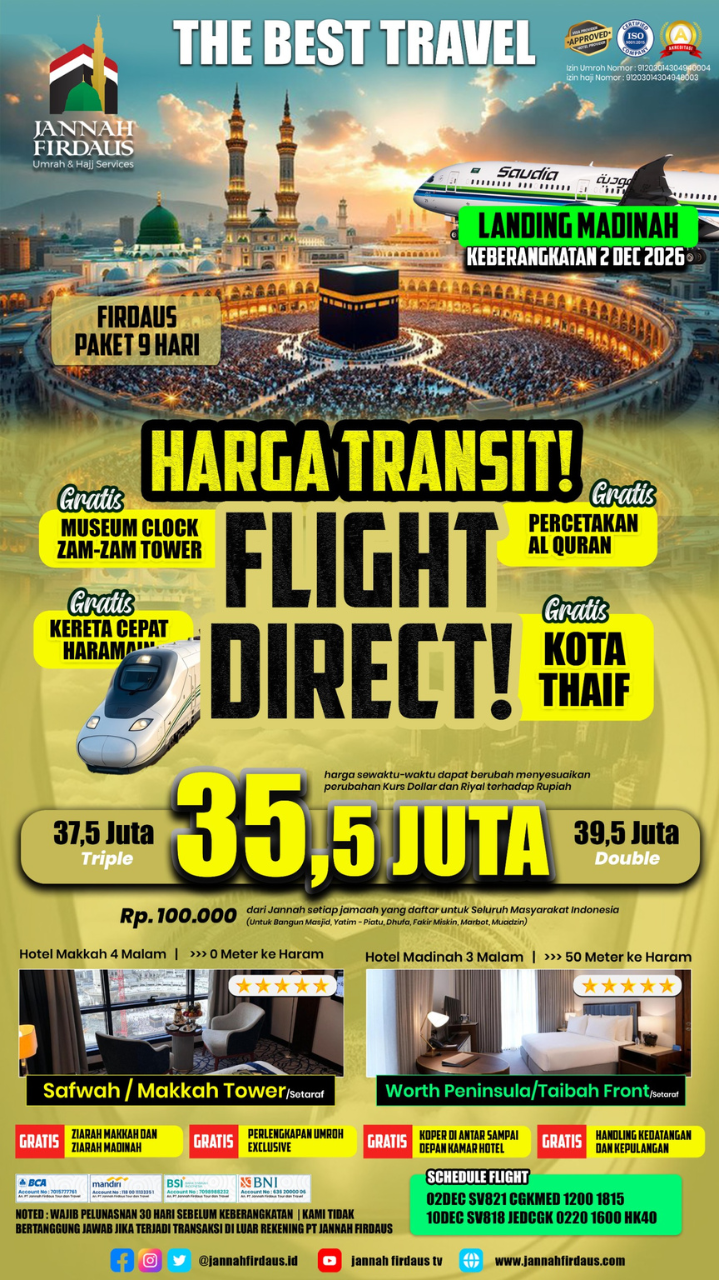 Flyer paket Firdaus 9 Hari Landing Madinah